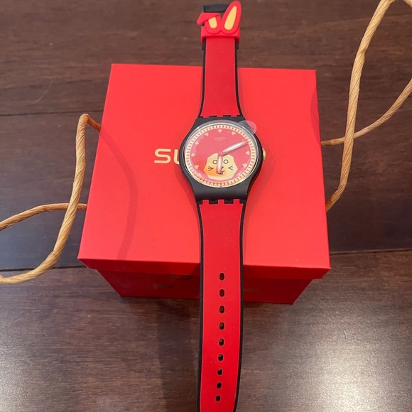 nwt sold out limited edition Swatch Red & Gold year of the Rabbit Dial Watch - Picture 8 of 15
